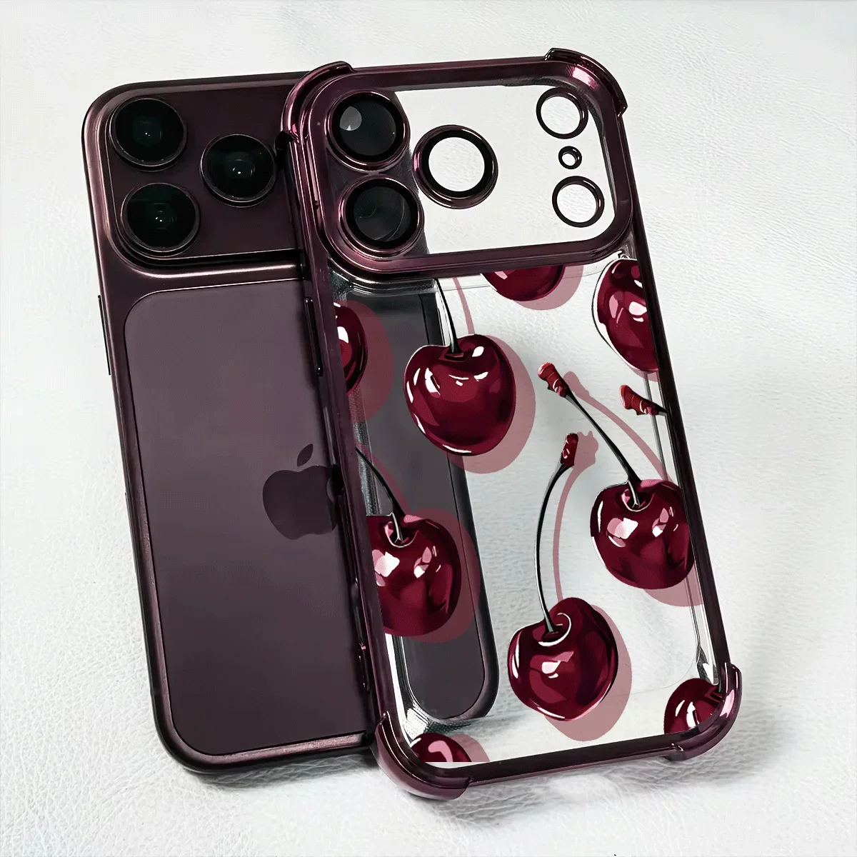 Classic Red Cherry Electroplated TPU Phone Case Cover