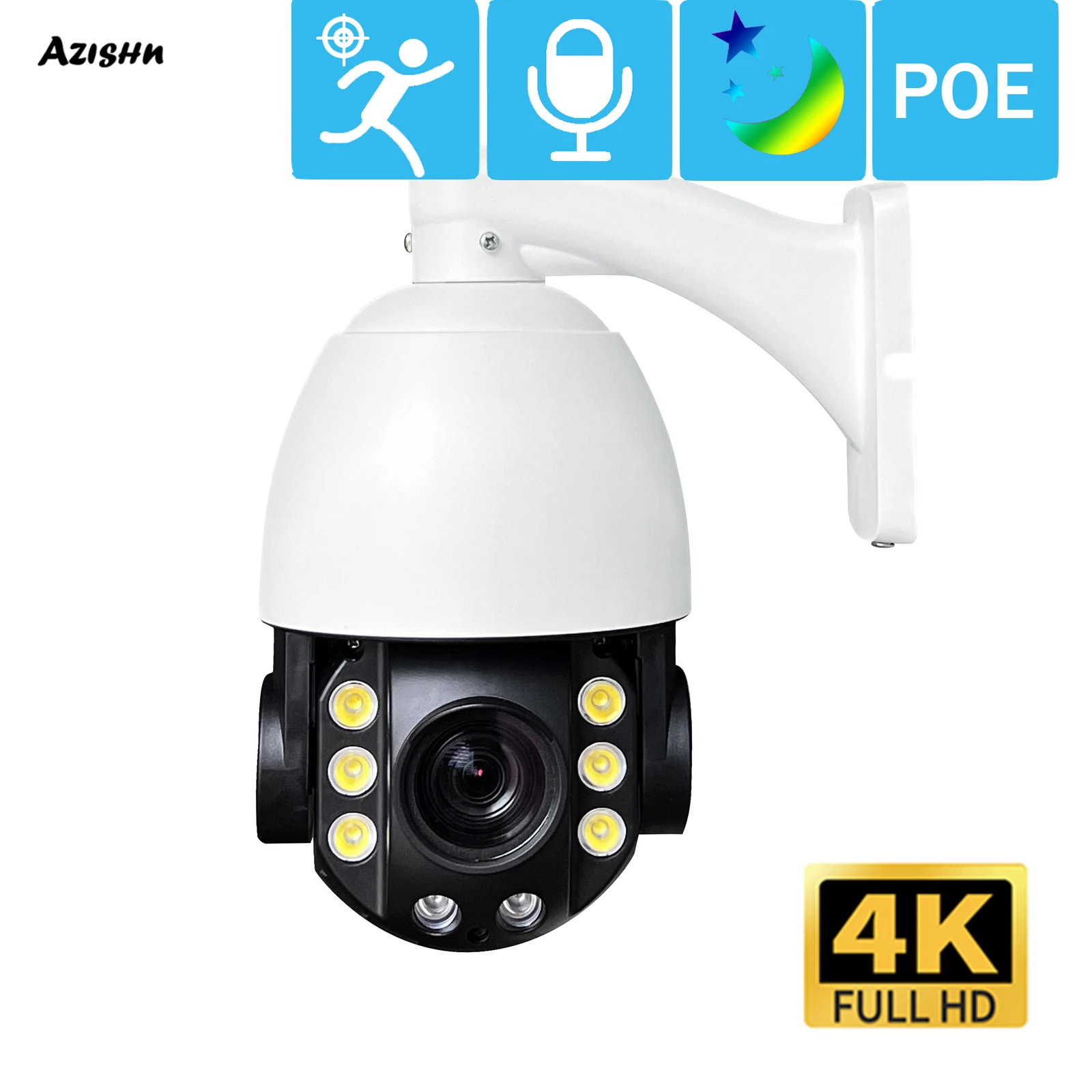 AZISHN 20X 4.7 94mm PTZ Optical Zoom Color POE SONY IMX415 Sensor 4K IP