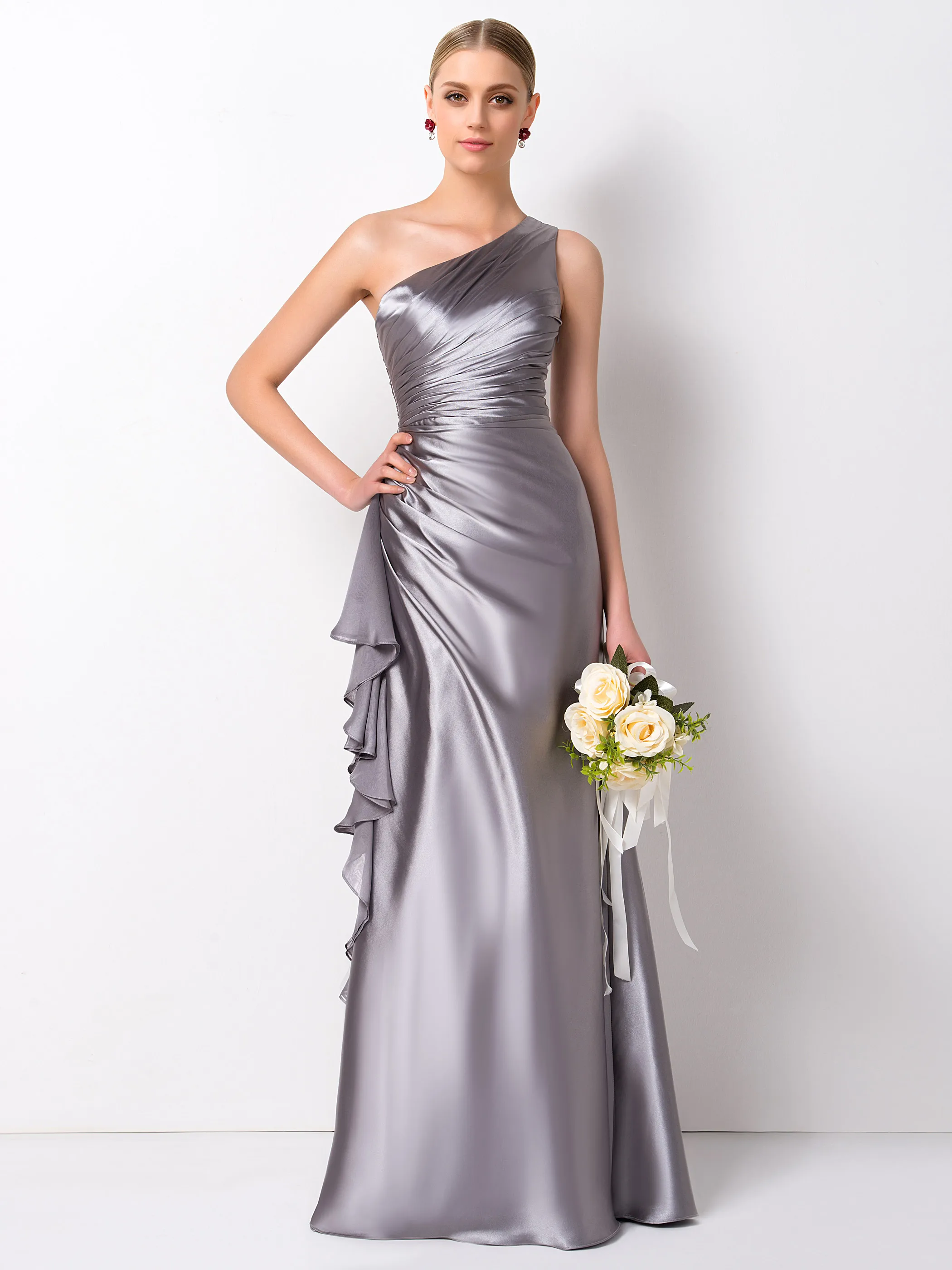 

Pearl Dress Formal Occasion Dress Neckline Satin One Piece Shoulder Lotus Leaf Edge Bridesmaid Dress 2023