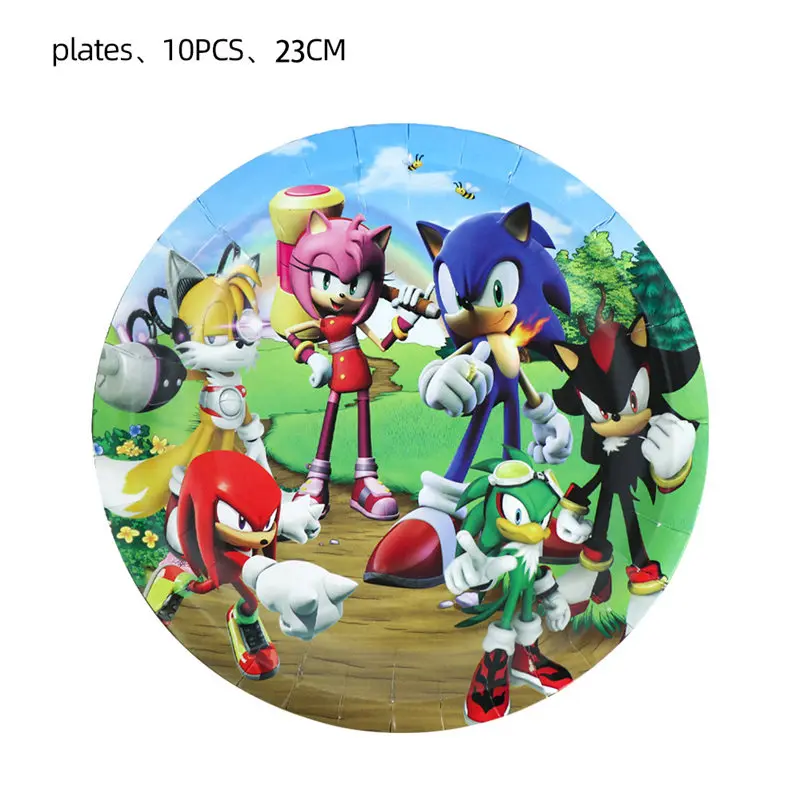thumbnail image 1 of Nuevos suministros para fiestas de Sonic de dibujos animados, vajilla desechable para fiestas de cumpleaños de niños, platos de papel, vasos, servilletas, decoraciones para baby shower, 1 of 5