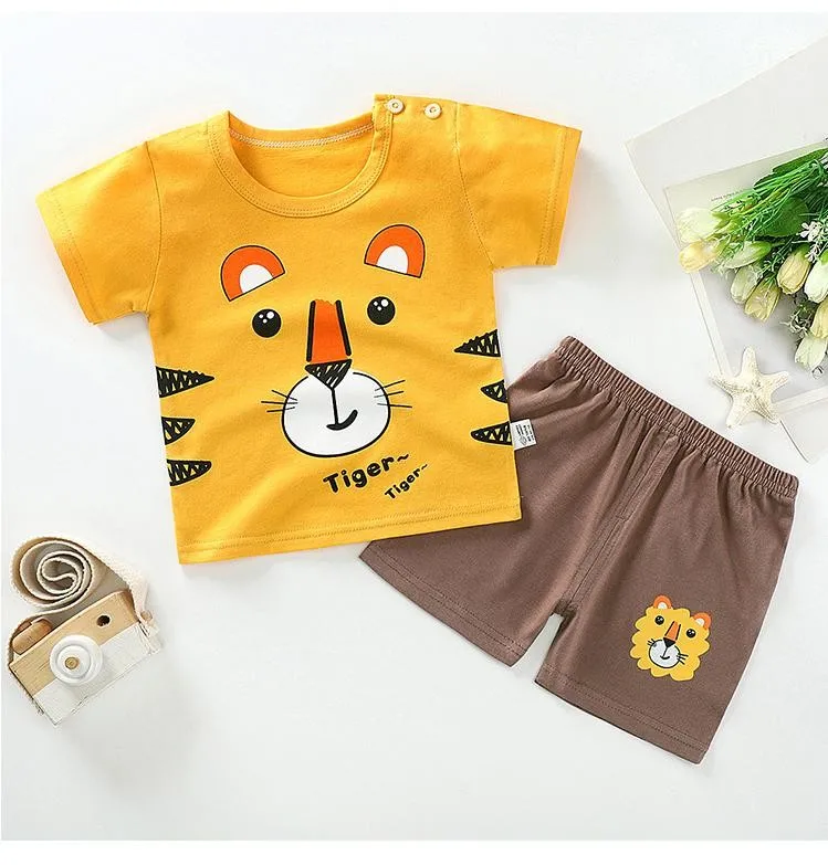 Baby Clothing Set luxury New Style Boys And Girls Short Sleeve Suit Summer Boutique Kids Outfits Leisure Clothes Cartoon Pattern Children 2 Piece Set baby clothes penguin set