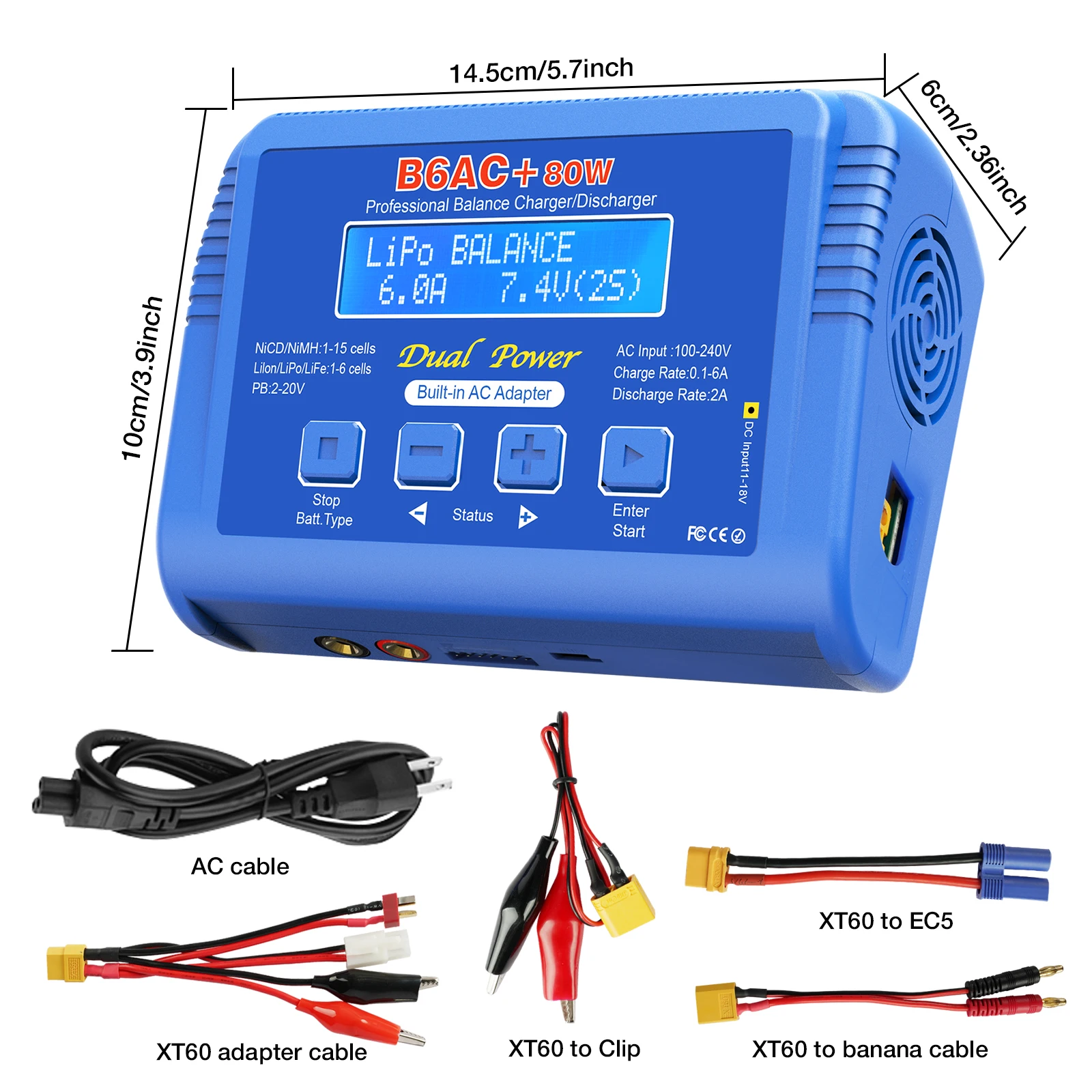 New Hb6 Lipo Battery Charger 80w + 15v 6a Adapter For Lipo