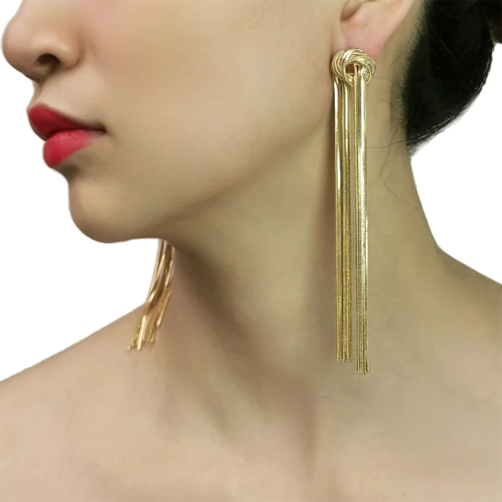 11cm Long Earrings Gold Color Copper Chain Tassel Earring For