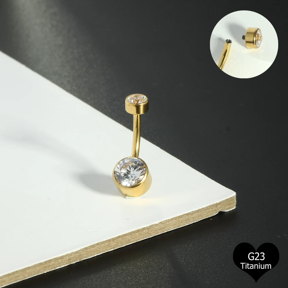 G23 Titanium Piercing 14G Belly CZ Button Ring Reverse Curved Navel Ring Women Bar Length Barbell Piercing Body Jewelry Earrings