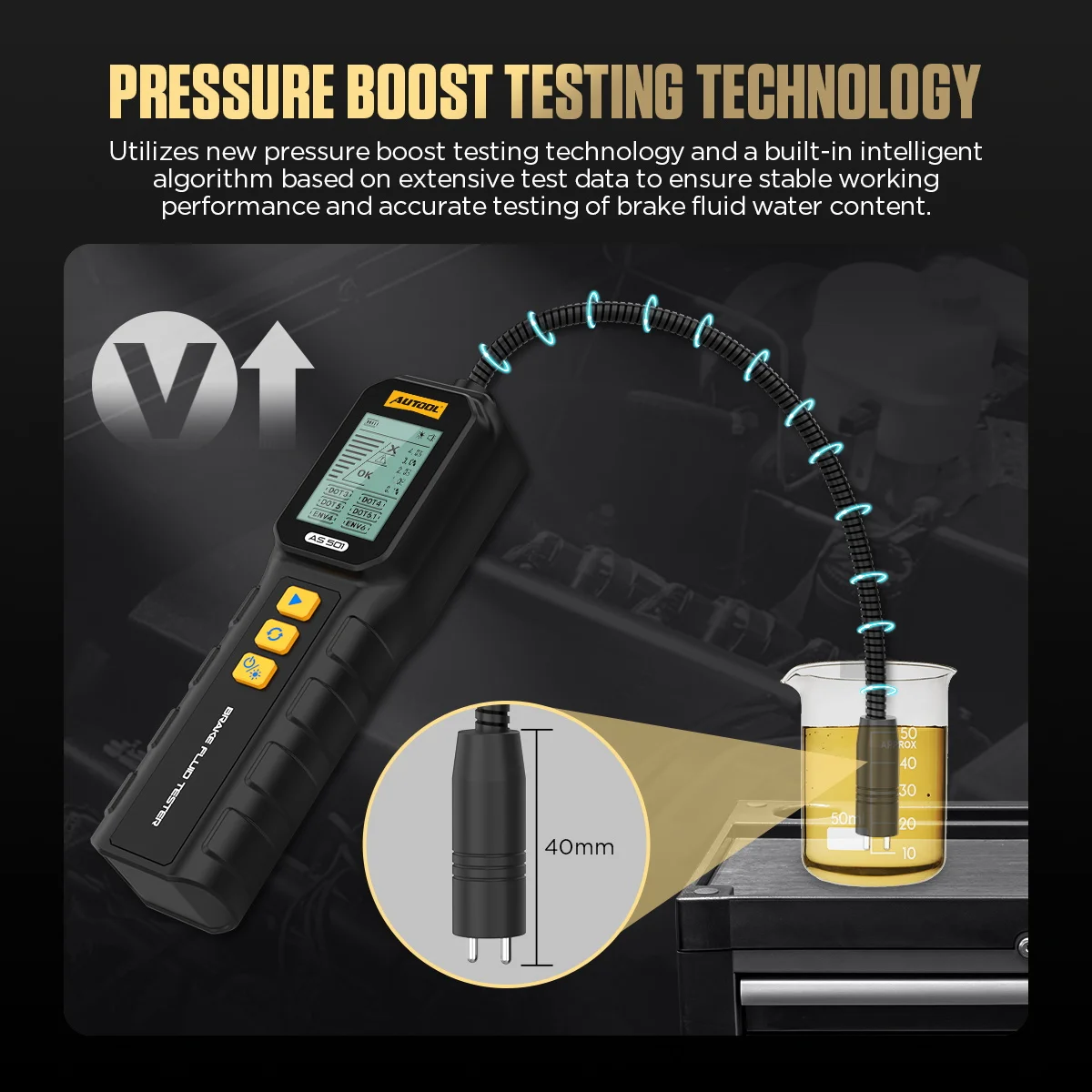 AUTOOL AS501 Tester per Liquido Freni, Strumento di Ispezione Auto con Display HD, Compatibile con DOT3/DOT4/DOT5/DOT5.1/ENV4/ENV6 - immagine 2