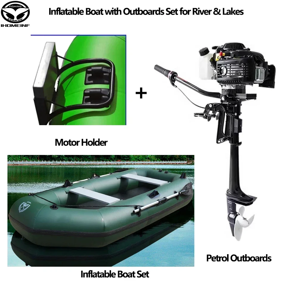 Fishing Boat 1.75~3.6m Green Inflatable Boat with Motor Set for River Lakes Water Sports 0.7mm Thick PVC 2+1 Air Chamber Safety Fishing Boat