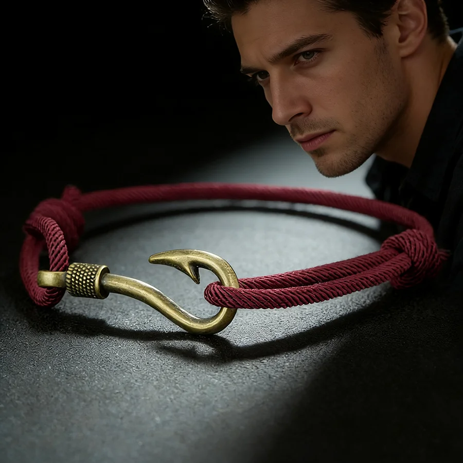 Vintage-Angelhaken-Armband für Herren, 10 Farben erhältlich, umweltfreundliches Material, Sport, schweißabsorbierendes Armband, verstellbar – Detail 7
