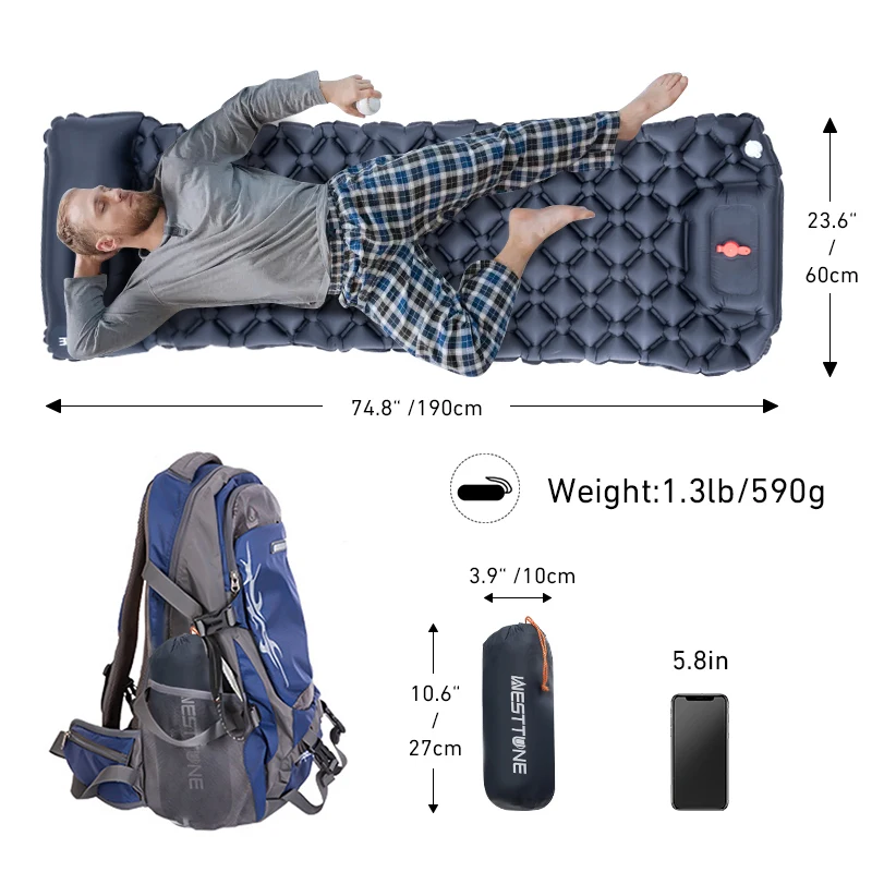Inflatable Mattress Outdoor Sleeping Pad Camping Inflatable Mattress Built-in Pump Ultralight Air Cushion Travel Mat With Headrest For Travel Hiking