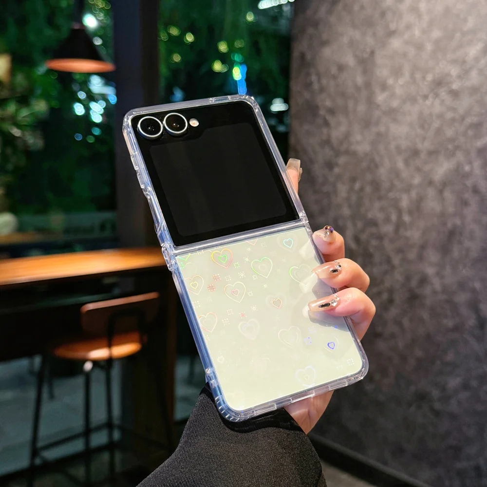Glitter Love Heart Aurora Gradient Clear Shockproof Case