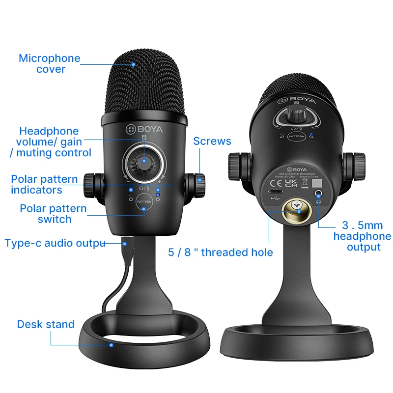 BOYA BY-CM5 USB Condenser Microphone With Recording for Laptop Windows Mac Real-Time Studio Video mode For Youtube Livestream