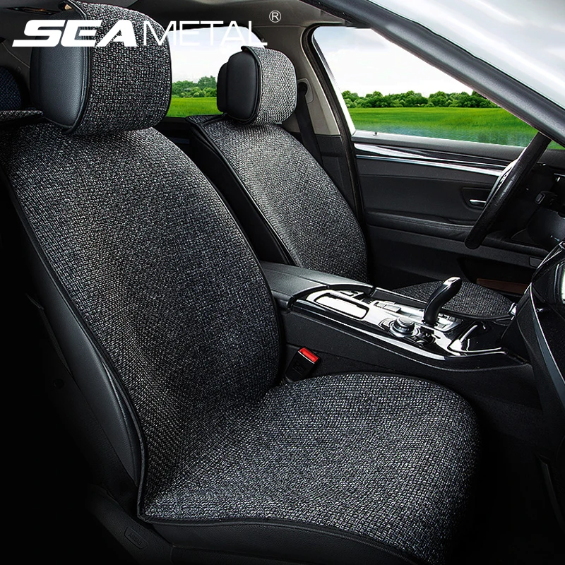 Linen Car Seat Cover with Back Cover Summer Sweatproof Seat Cushion