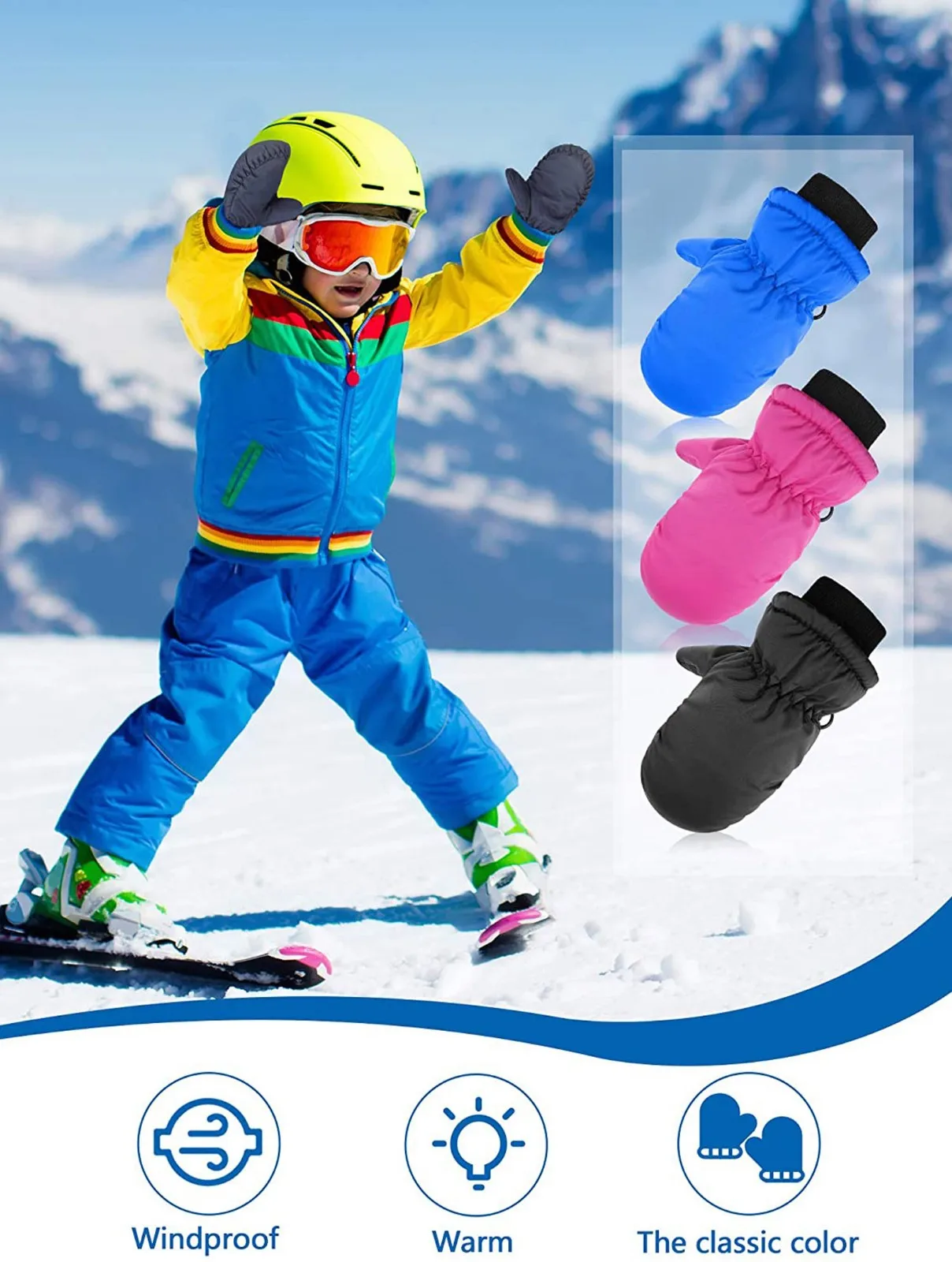 1 Pairs Toddler Kids Baby Boys Girls Ski Gloves Waterproof Warm Snow Mittens