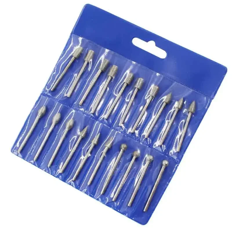 

20Pcs Electric Accessories Diamond Grinding Head Points 3mm Shank Spherical Concave Jade Carving Burrs for Dremel Rotary Tool