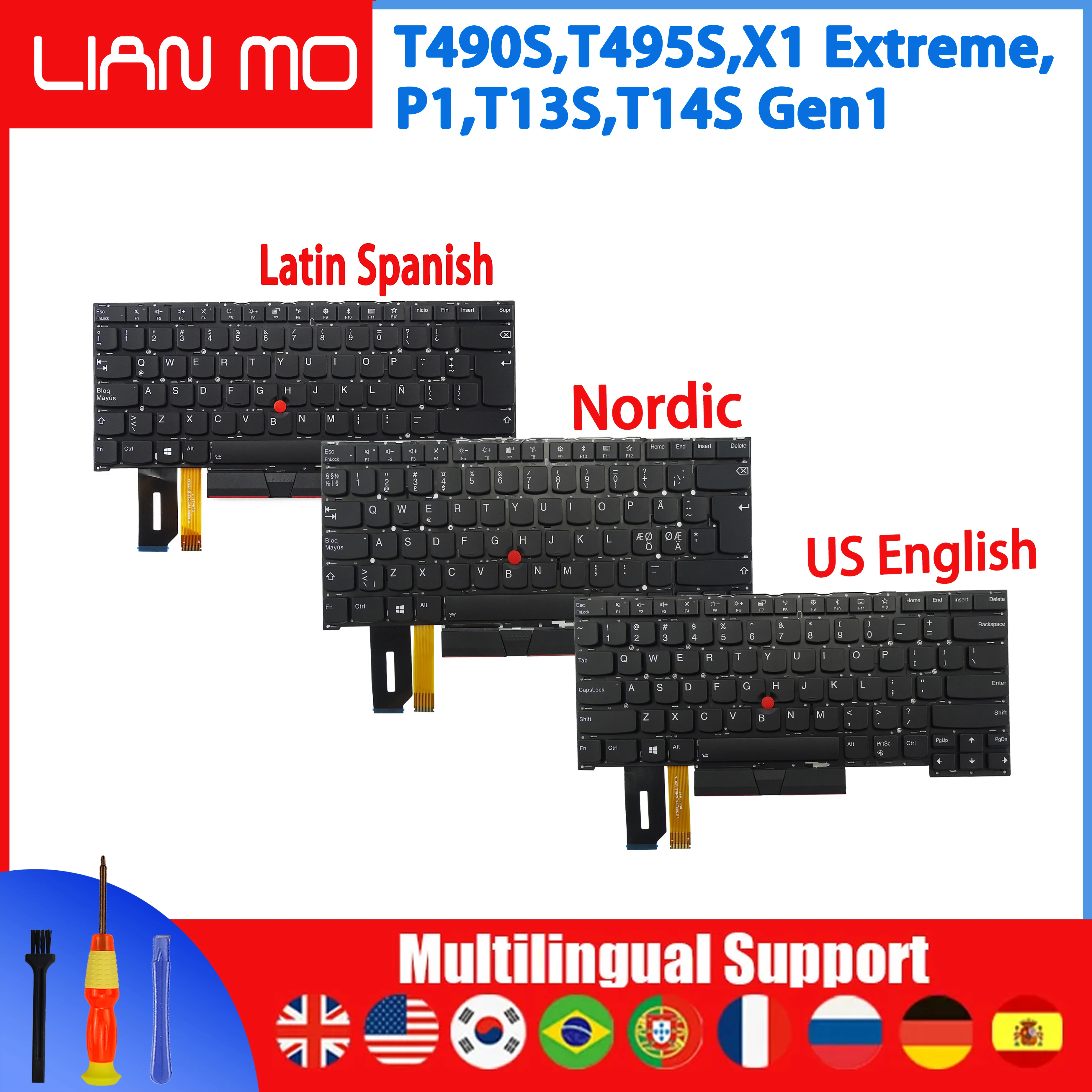 Replacement Keyboard for Lenovo ThinkPad T490S T495S T14S P1 Extreme Gen1 Gen2 with/without Trackpoint/Backlit 02HM208 02HM244 laptop keyboard