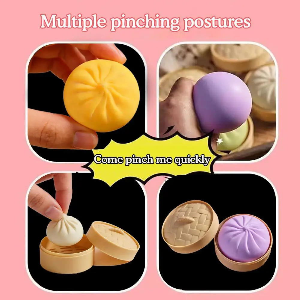 Dumpling Stress Relief Elastic Dough Ball with Mini Steamer Basket