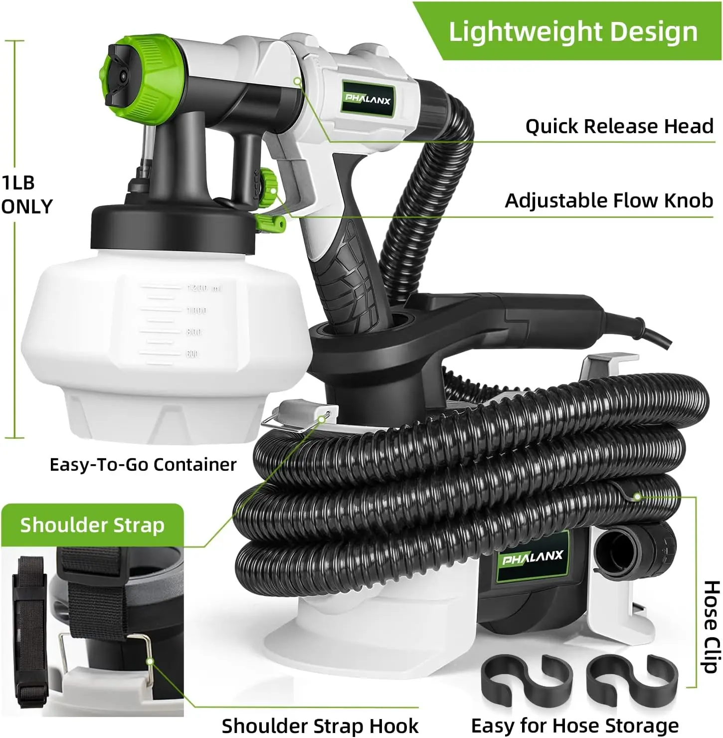 HVLP Paint Sprayer, 700W Spray Gun with 10FT Air Hose 4 Nozzles and 3 Patterns,1200ml High Capacity Easy to Clean and Us