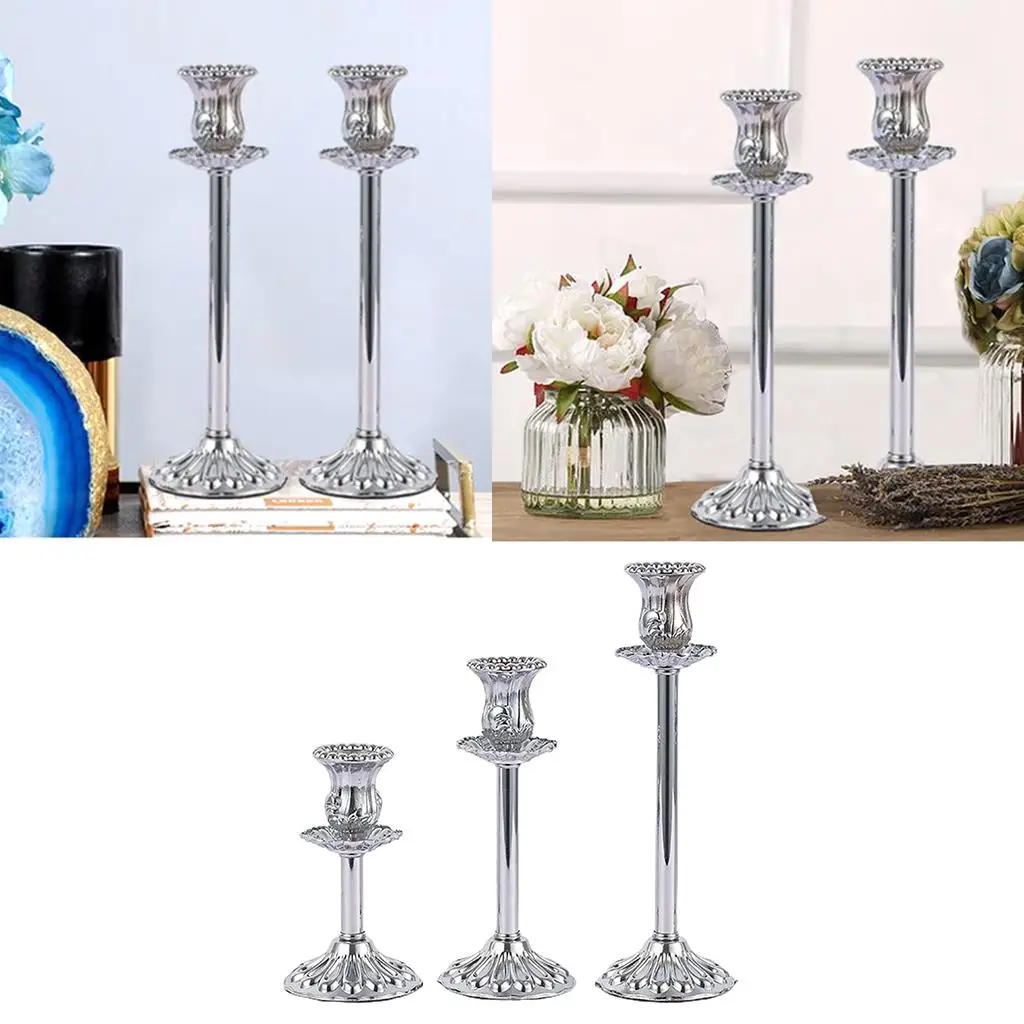 Silver Metal Pillar Taper Candle Holder Candlestick Holder for 2.2