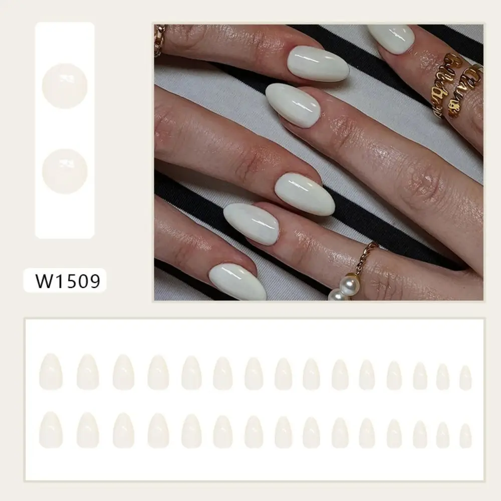 Manicure Long Oval False Nails French Pure Color Press on Nails Detachable Grey Cat Eye Nail Tips DIY