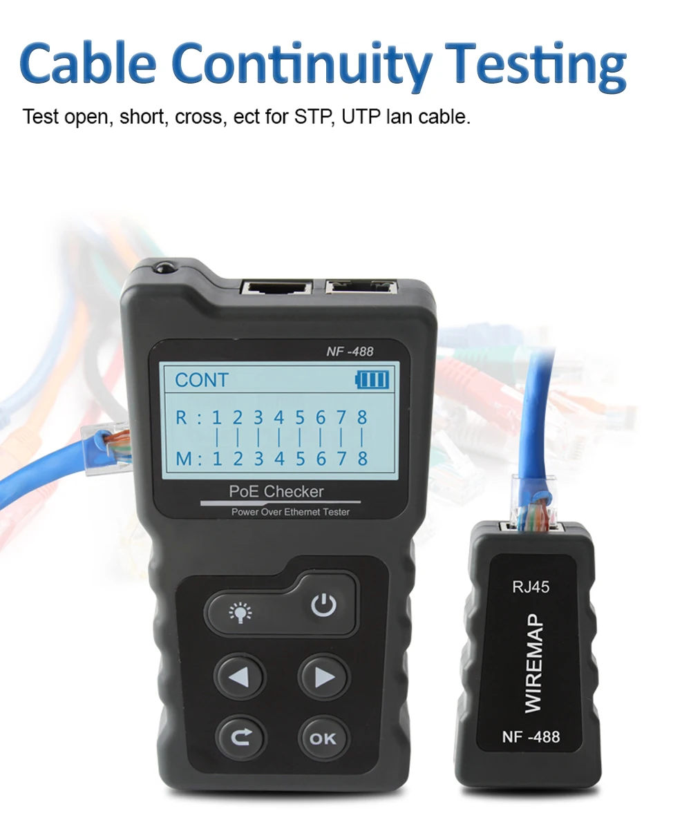 NOYAFA Netzwerkkabeltester NF-488 PoE Checker LCD-Display Kabel Tracker PoE Spannung Strom Tester Loop-Back Test – Detail 8