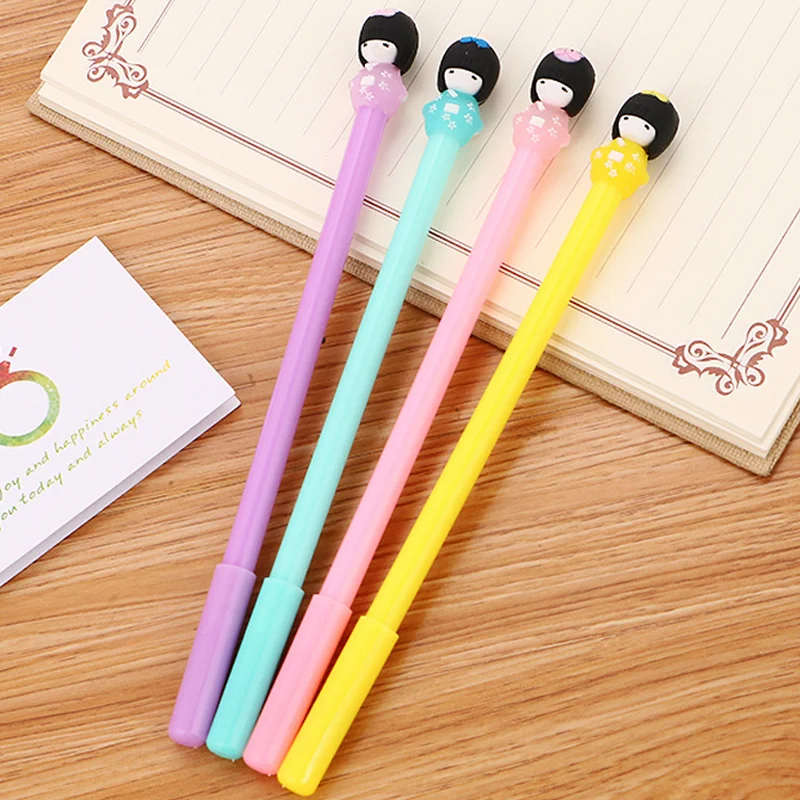

12/60 Pcs Neutral Pens Cute Student Stationery Kimono Girl Head Creative Cartoon Water High Quality Office Kids School Supplies