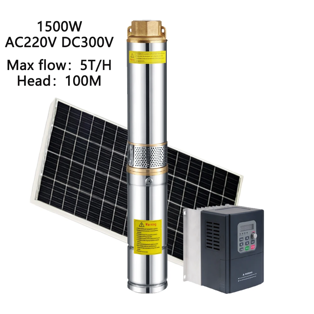 

1500W Solar Water Pump Permanent Magnet Motor With Controller DC300V AC220V Solar Deep Well Pump Water Flow 5000 Liters Per Hour