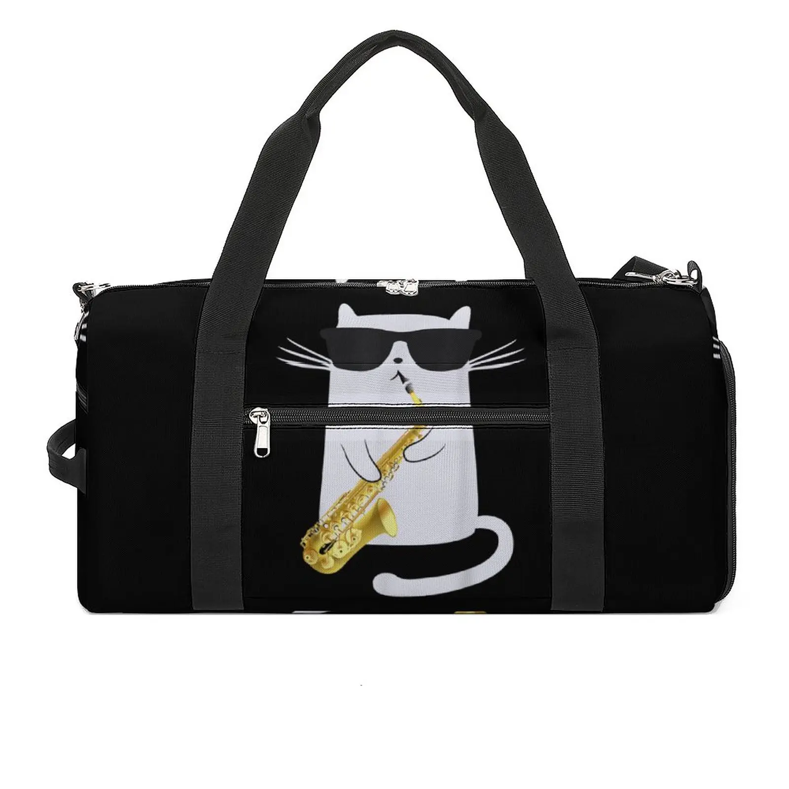 

Funny Cat Gym Bag Saxophone Music Oxford Sports Bags Large Travel Custom Handbag Vintage Fitness Bag For Men Women