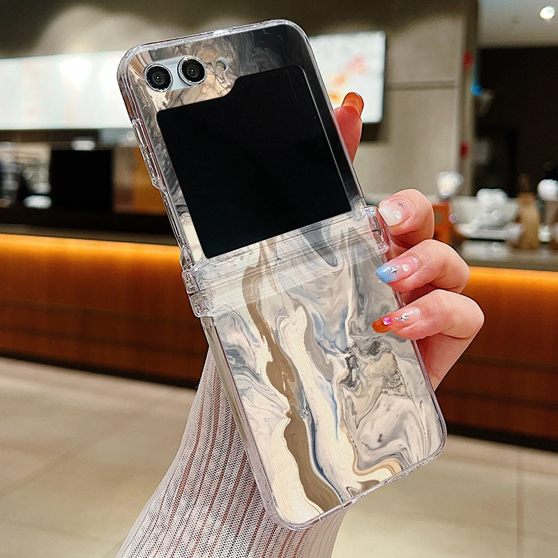 Ink Marble Pattern Transparent Folding Phone Case - Elegant Hard Cover Design