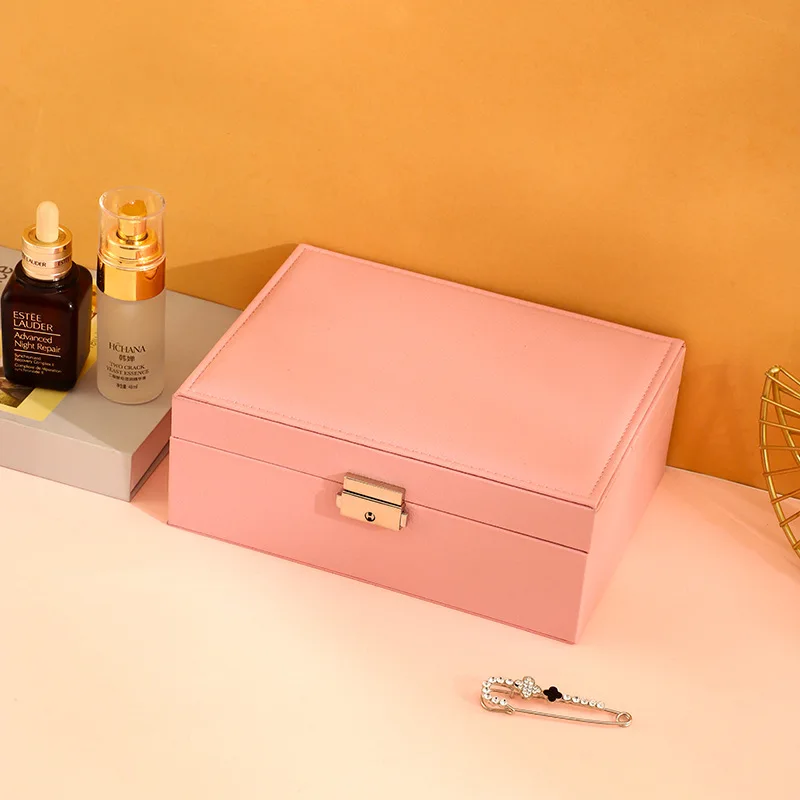 New Two-Layer PU Leather Jewelry Box Organizer Display Storage Case Earrings Rings Necklace Holder Women Girls Gift Box