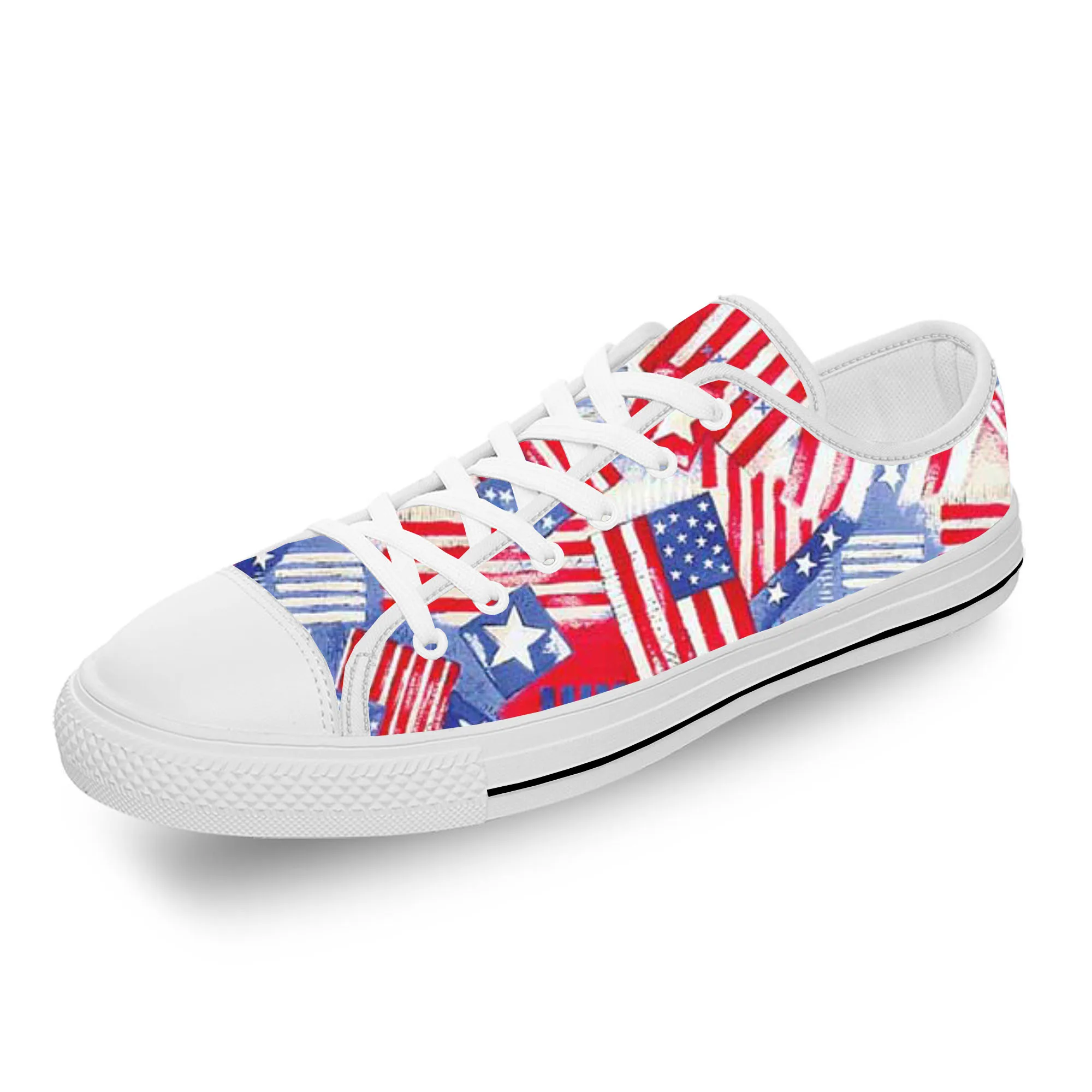 

USA American Flag Stars Patriotic Lightweight Cloth 3D Print Fashion Low Top Canvas Shoes Men Women Casual Breathable Sneakers