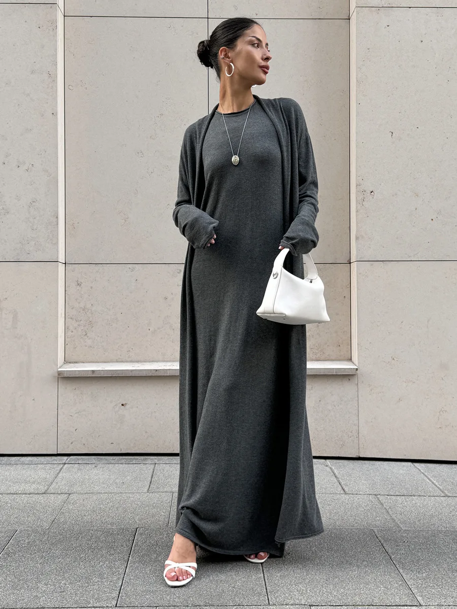 Bornladies  Autumn Hot Sale Women Knitted Set Soft Long Sleeve Cardigan Camisole Dress Cozy Cover Up Set Elegant Casual Outfit