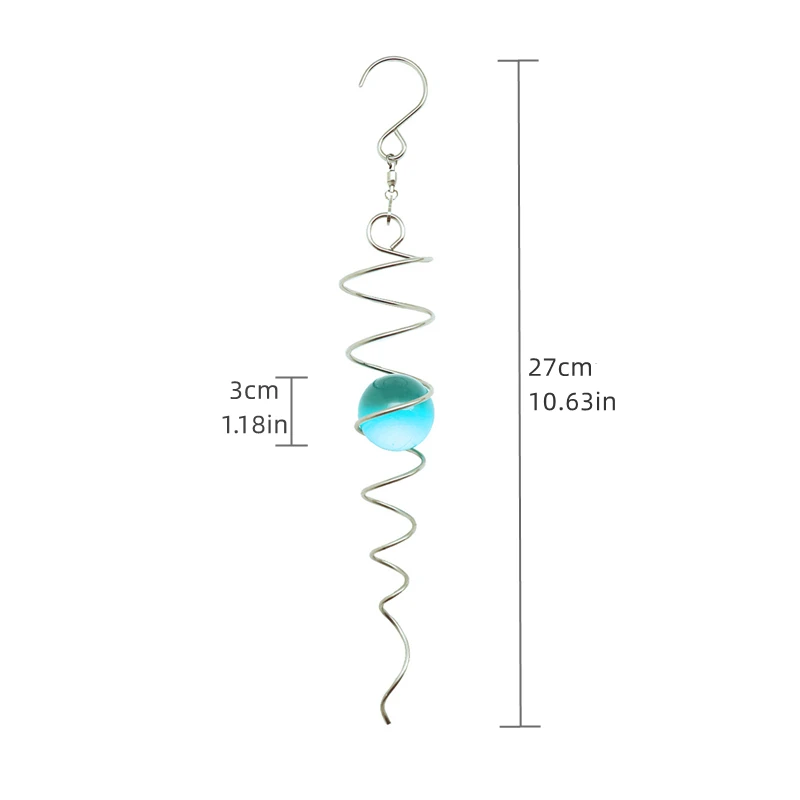 Gazing Crystal Glass Ball Spiral Tail Wind Spinner Accessories Outdoor Garden Art Ornaments Stabilizer Swivel Hook Hanging Decor