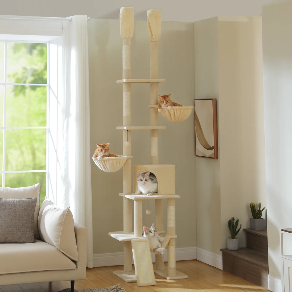 Adjustable Height Cat Tree Tower with Hammock