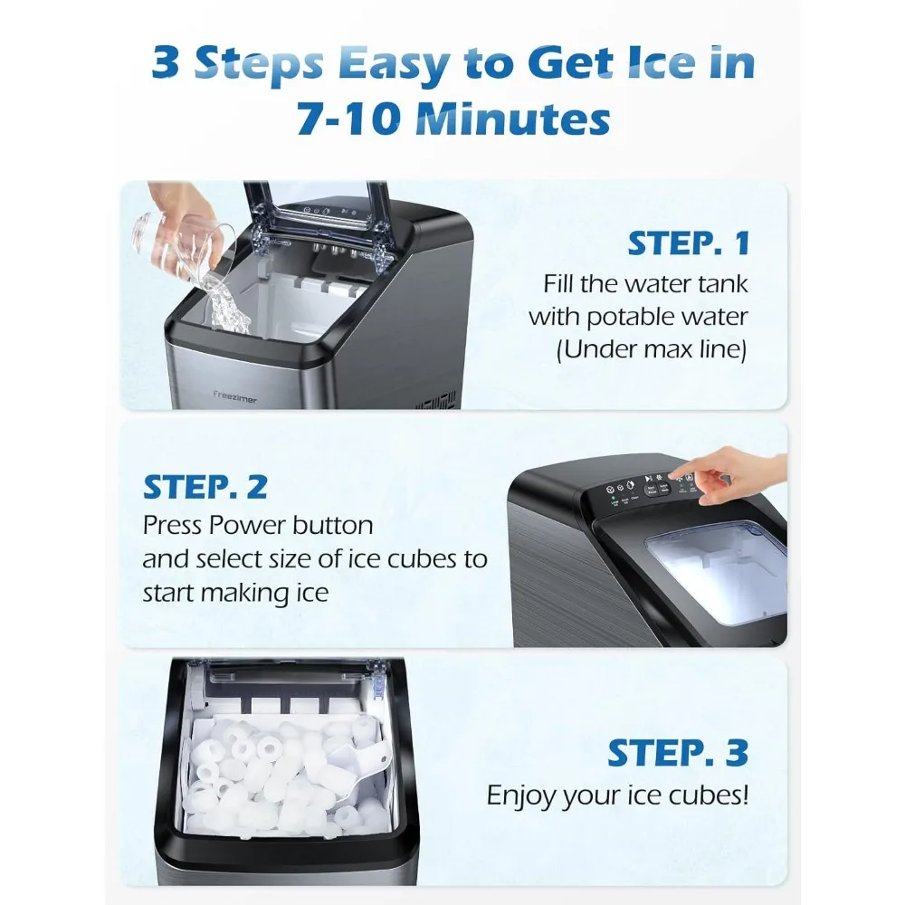 33 pound self-cleaning ice maker countertop, prepare 10 cubes and 2 sizes of ice bullet maker in 9-7 minutes