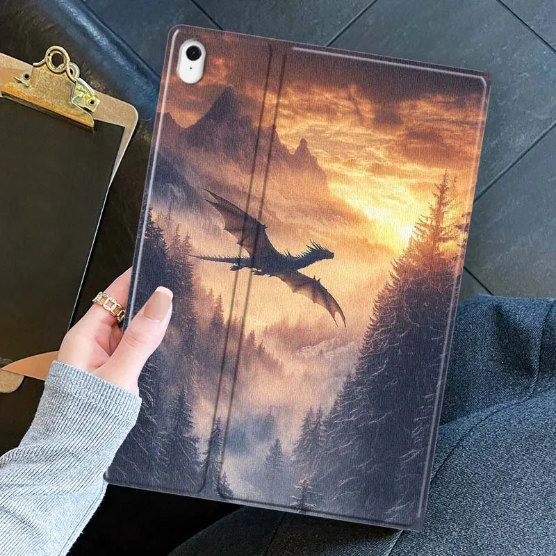 Cartoon Flying Dragon Sunset Tablet Case with Enhanced Design