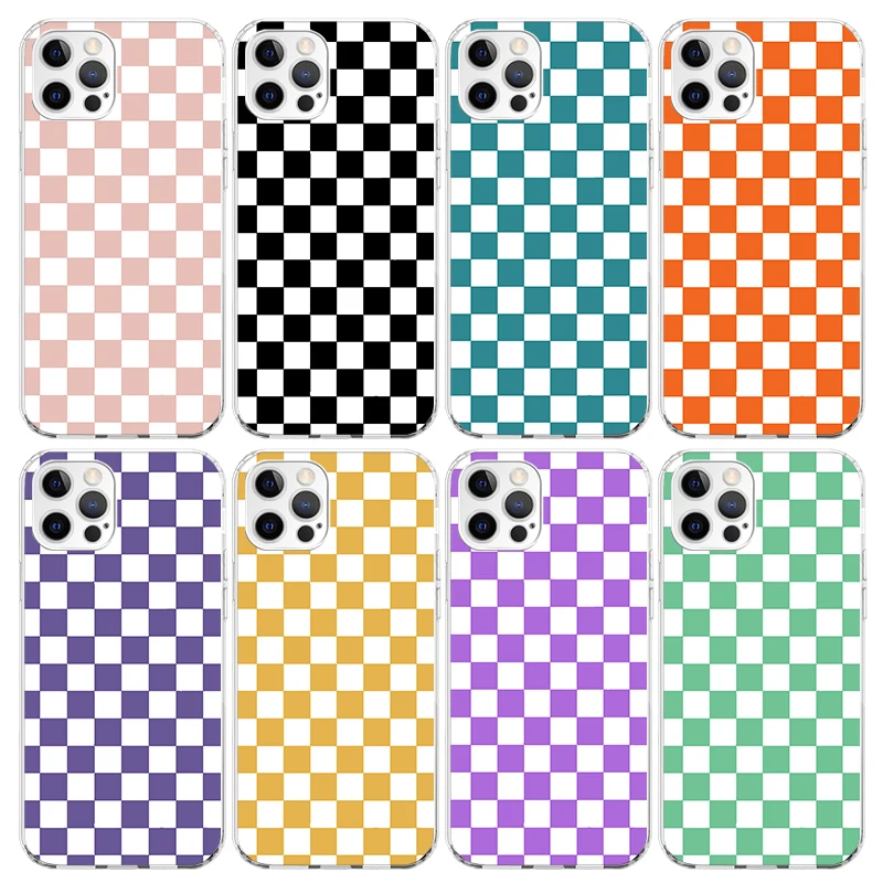 Retro Classic Chess Board Grid Phone Case Per Apple Iphone 11 13 14 Pro 15 12 Mini Se X Xr Xs Max 7 8 Plus Pattern Soft Tpu Back