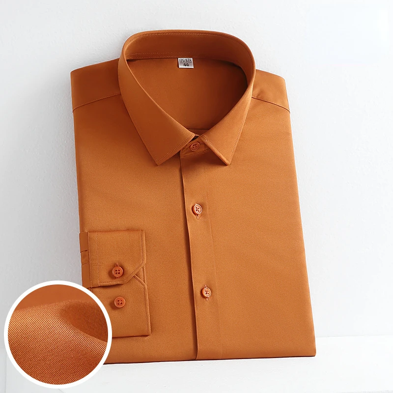 Anti-wrinkle Elasticity Pure Color Work Shirt Men Casual Slim Fit Long Sleeve men casual shirts