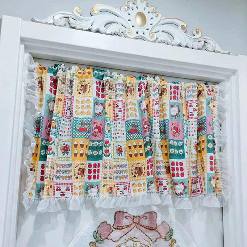 Lattice Fruit Patterns Korean Short Curtains Cloth for Living Room Japanese Pastoral Wave Lace Half Curtains for Kitchen #A591 3