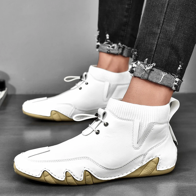 

Men Big Size Sneakers High Top Leather Men Loafers Shoes Fashion Slip on Men Driving Shoes Soft Sapato Masculino Mocassin Homme