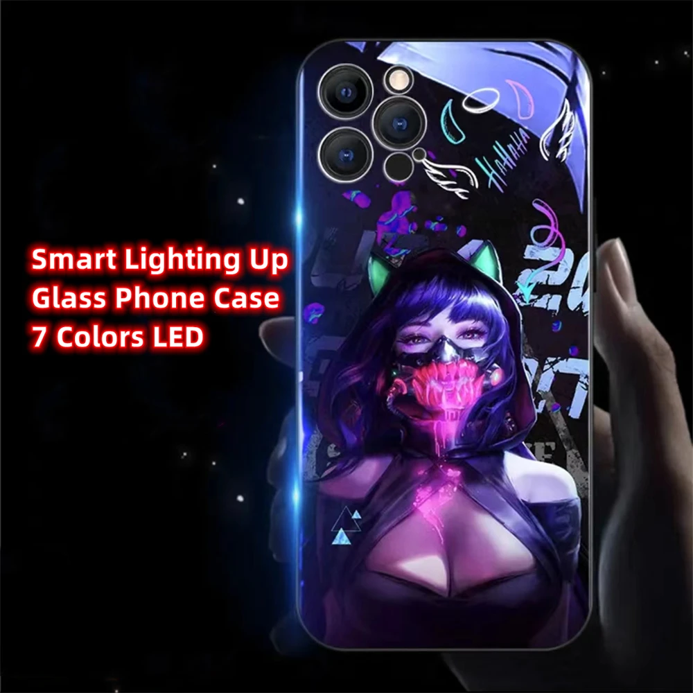 

Hot Game Role LED Light Glow Luminous Tempered Glass Phone Case For iPhone 15 14 13 12 11 Pro Max X XR XS 6 7 8 Plus SE2020