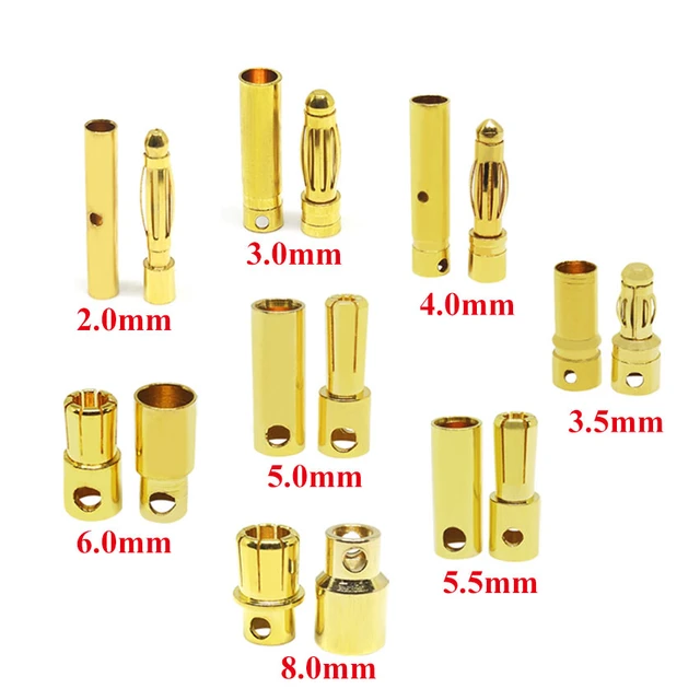 1Pair 2/3.0/3.5/4/5.0/5.5/6.0/8.0MM RC Battery Gold-plated Bullet Banana  Plug High Quality Male Female Bullet Banana Connector