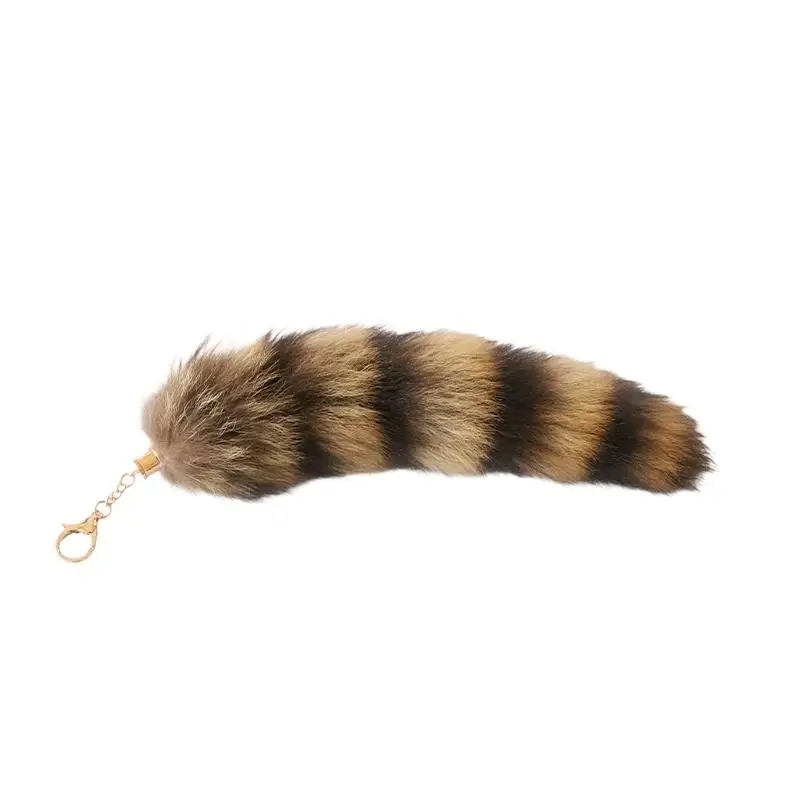 Plüsch-Schwanz Schlüsselanhänger Flauschiger Waschbär-Schwanz Schlüsselring Tier-Schwanz Schlüsselanhänger Pompons Schlüsselringhalter Taschen-Deko – Detail 9