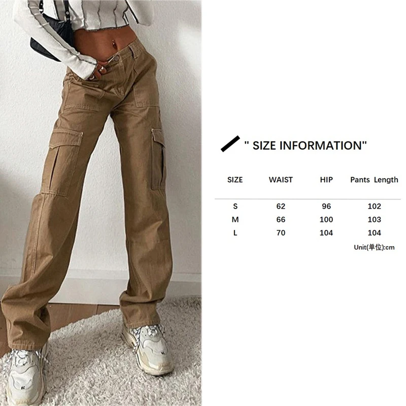 adidas pants Casual Cargo Pants Low Waist Vintage Grey Loose Streetwear Baggy Jeans Women Oversized High Street Sexy Y2K Straight Trousers linen pants Pants & Capris