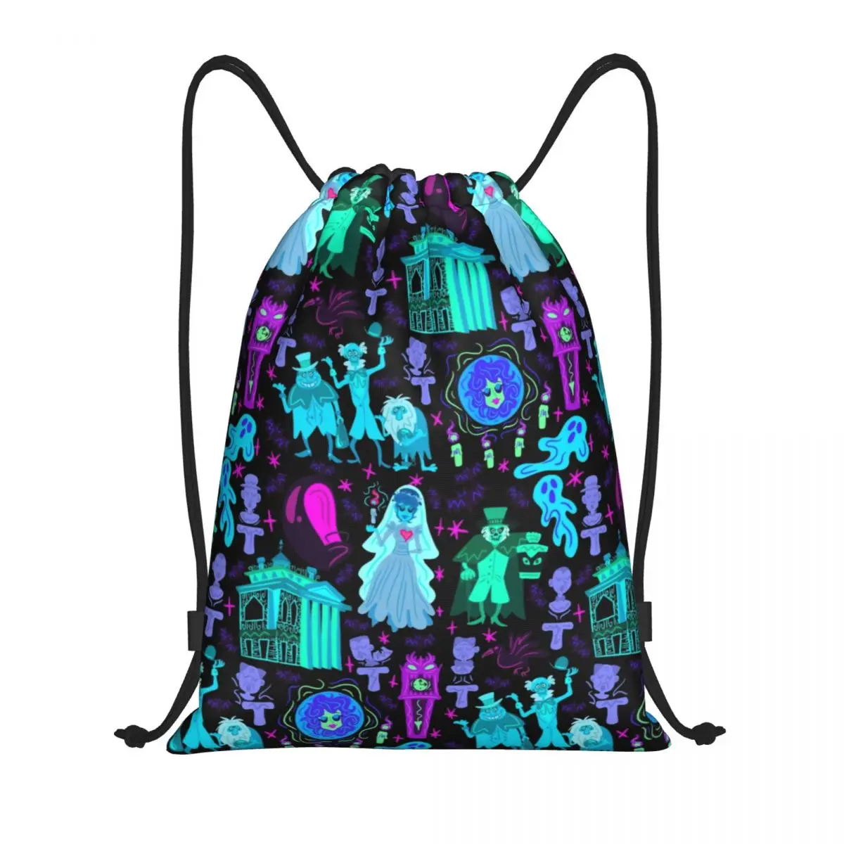 

Custom Haunted Mansion Drawstring Bag Men Women Lightweight Halloween Grimace Sports Gym Storage Backpack