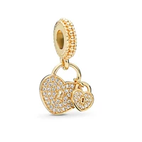 Sparkling Gold Angel's Wings Mum & Dad Lock Hearts Charm Beads Fit Original European 925 Silver Bracelet DIY Women Jewelry Gifts 2