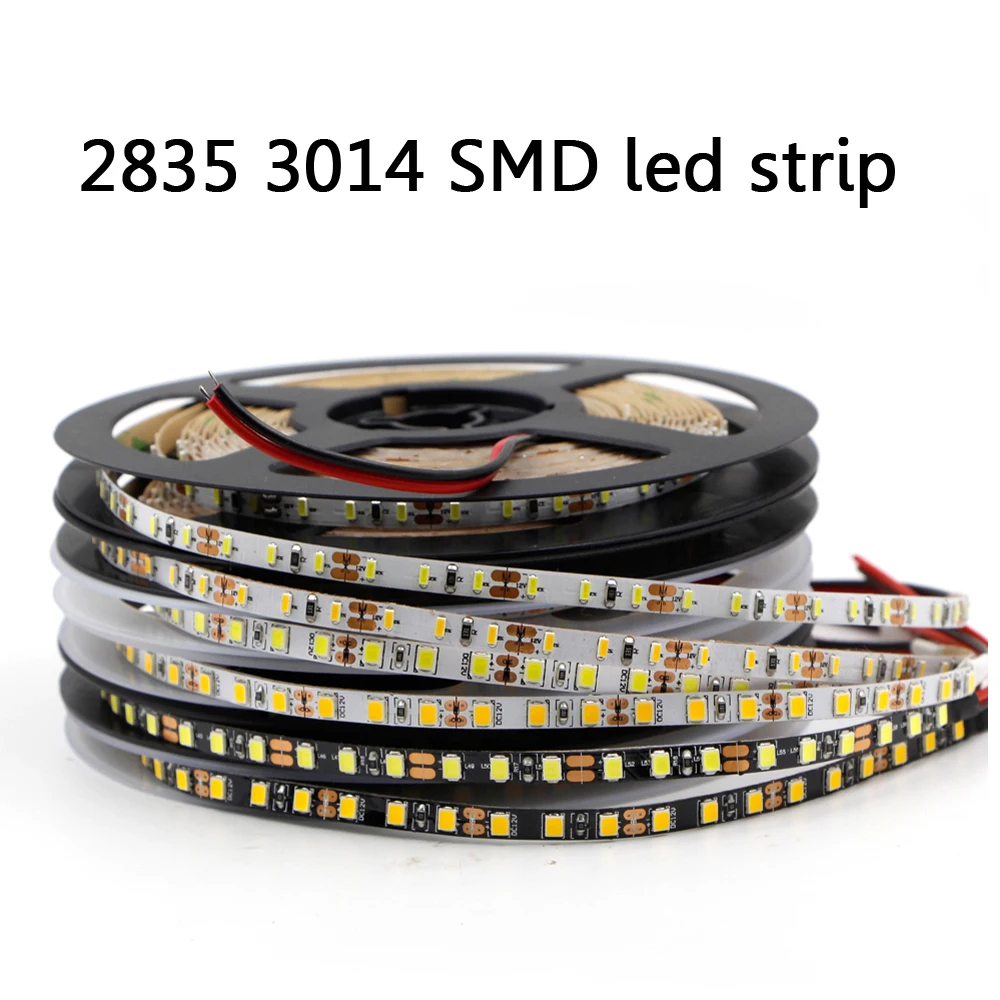 

Гибкая светодиодная ленсветильник 5 мм, ширина 2835 3014 SMD, 5 м, лента, белая/черная печатная плата, светодиодов/м, не является водонепроницаемой для украшения, 5 В, 12 В