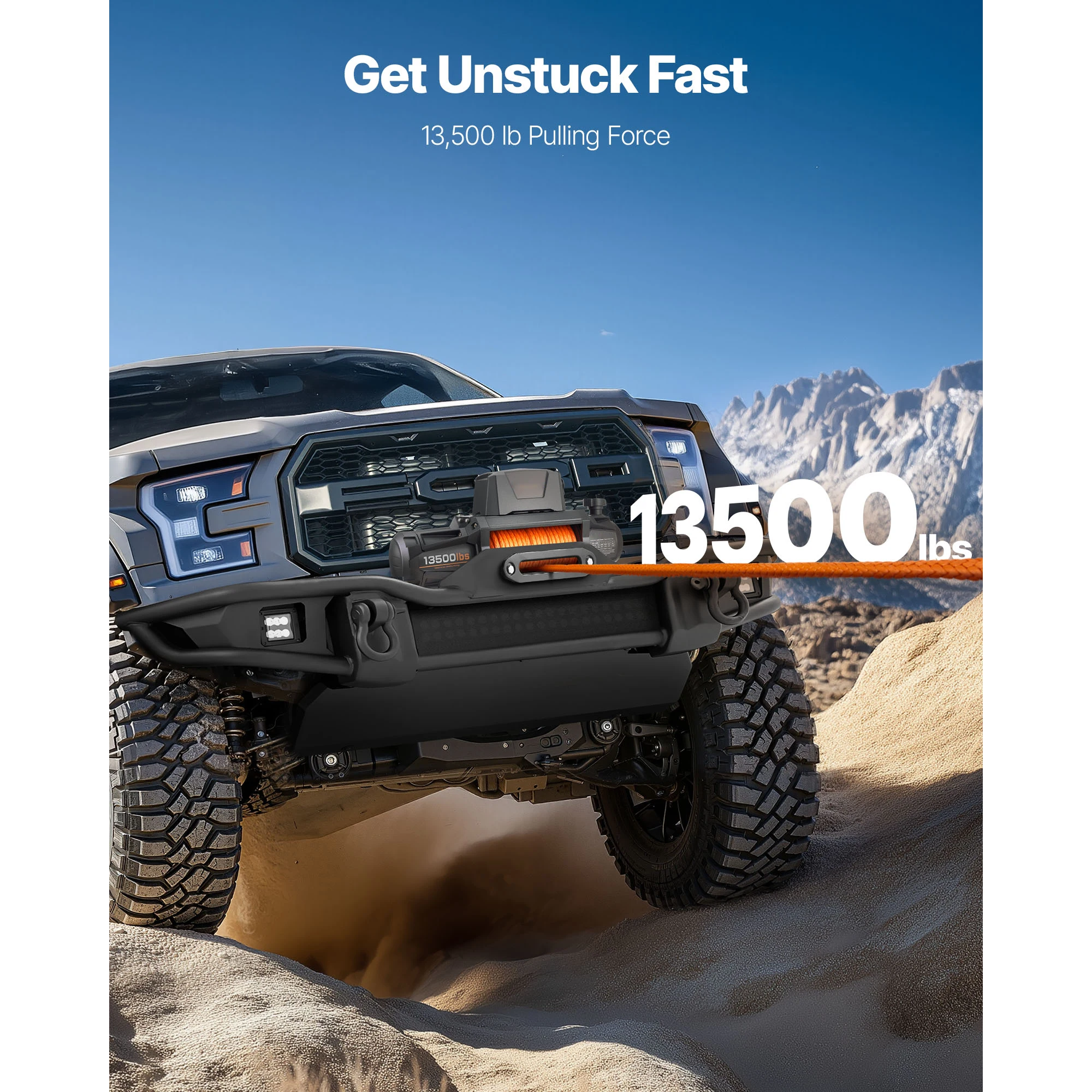 SucceBuy 13500LBS 12V Electric Winch Synthetic Tow Rope Car Winch 28M Lifting Hoist for 4X4 Car Trailer ATV Truck Off Road Boat 2