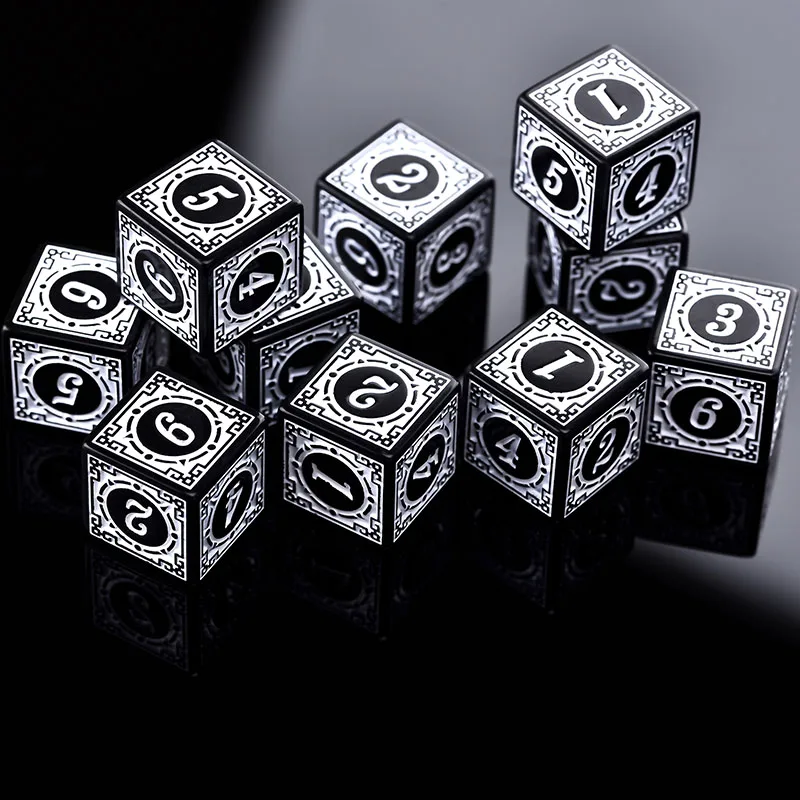 Dice set 10PCS/Set Acrylic D6 Carved Pattern Polyhedron 6-sides Game for RPG Dungeons and Dragons Board Game