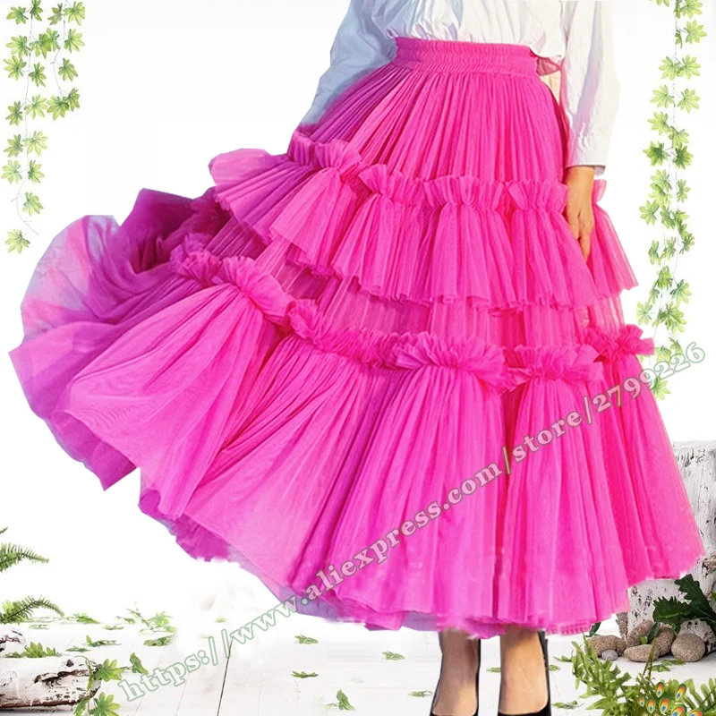 

Plus Size 2024 New Lolita Rose Mesh Large hem Fluffy Half Female skirt Korean Fashion Dating Tutu Pleated Skirt