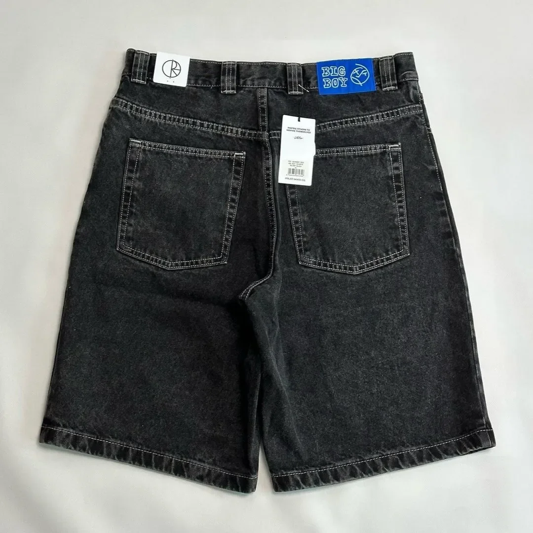 Polar Big Boy Streetwear Skateboard Retro Blue Denim Shorts Harajuku Hip Hop Cartoon Graphics Embroidered Baggy Short Sweatpants
