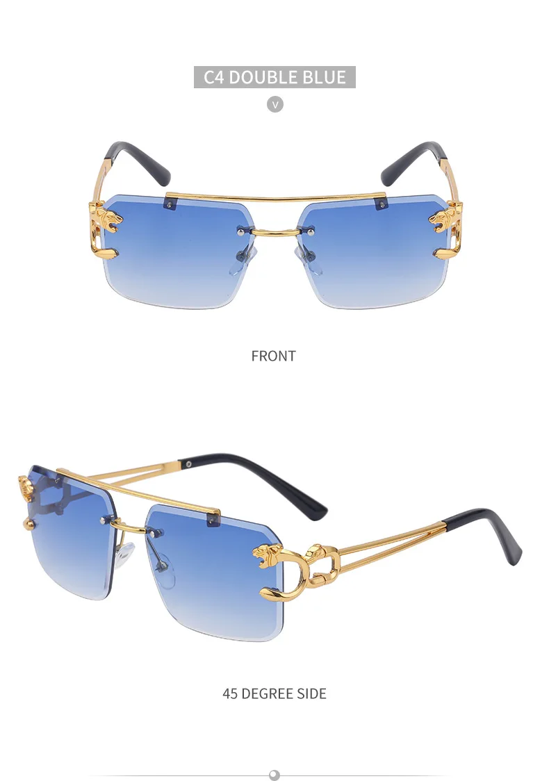 Mode metall leopard randlose sonnenbrille doppel brücken gradienten ozean film schattierungen uv400 – Detail 15